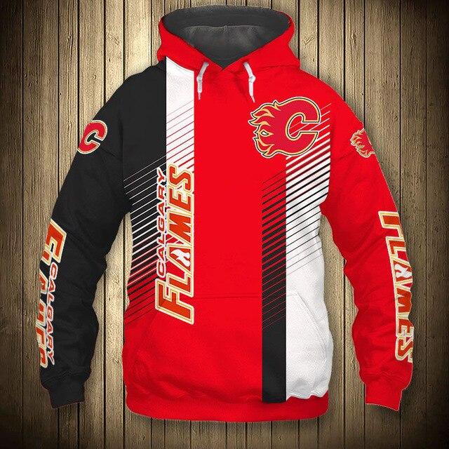 Calgary Flames Stripes Casual Hoodie