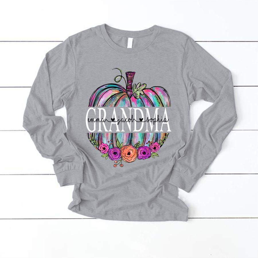 PERSONALIZED GRANDMA PUMPKIN KIDS NAMES   HALLOWEEN SHIRT