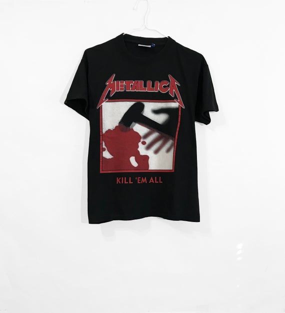 Vintage 90 S Metallica Kill Em All Bootleg Shirt Rare Heavy Retro Trash Metal Band Promo Tour Concert Album Merchandise Black Shirt