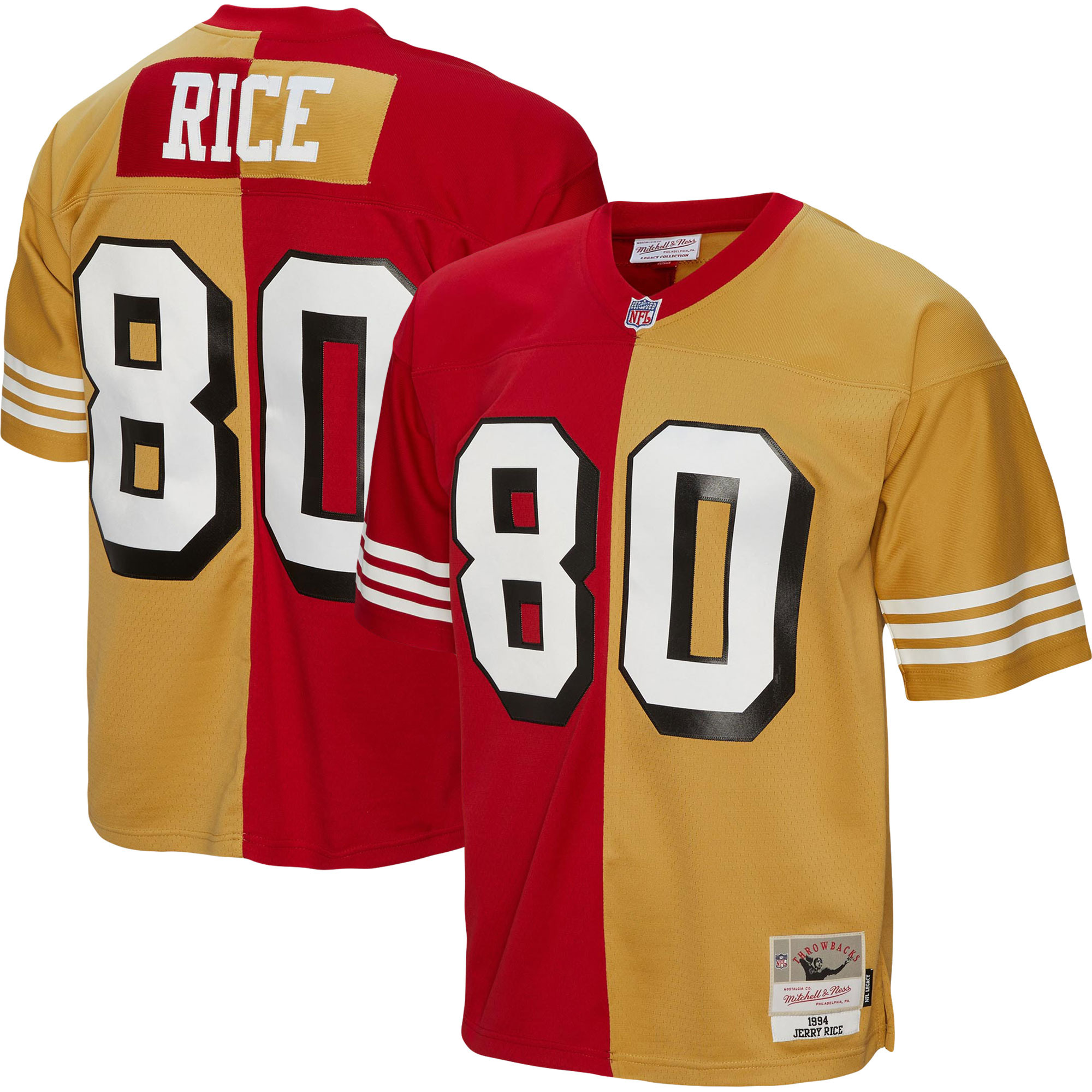 Jerry Rice San Francisco 49ers Mitchell & Ness 1994 Split Legacy Replica Jersey – Scarlet/Gold