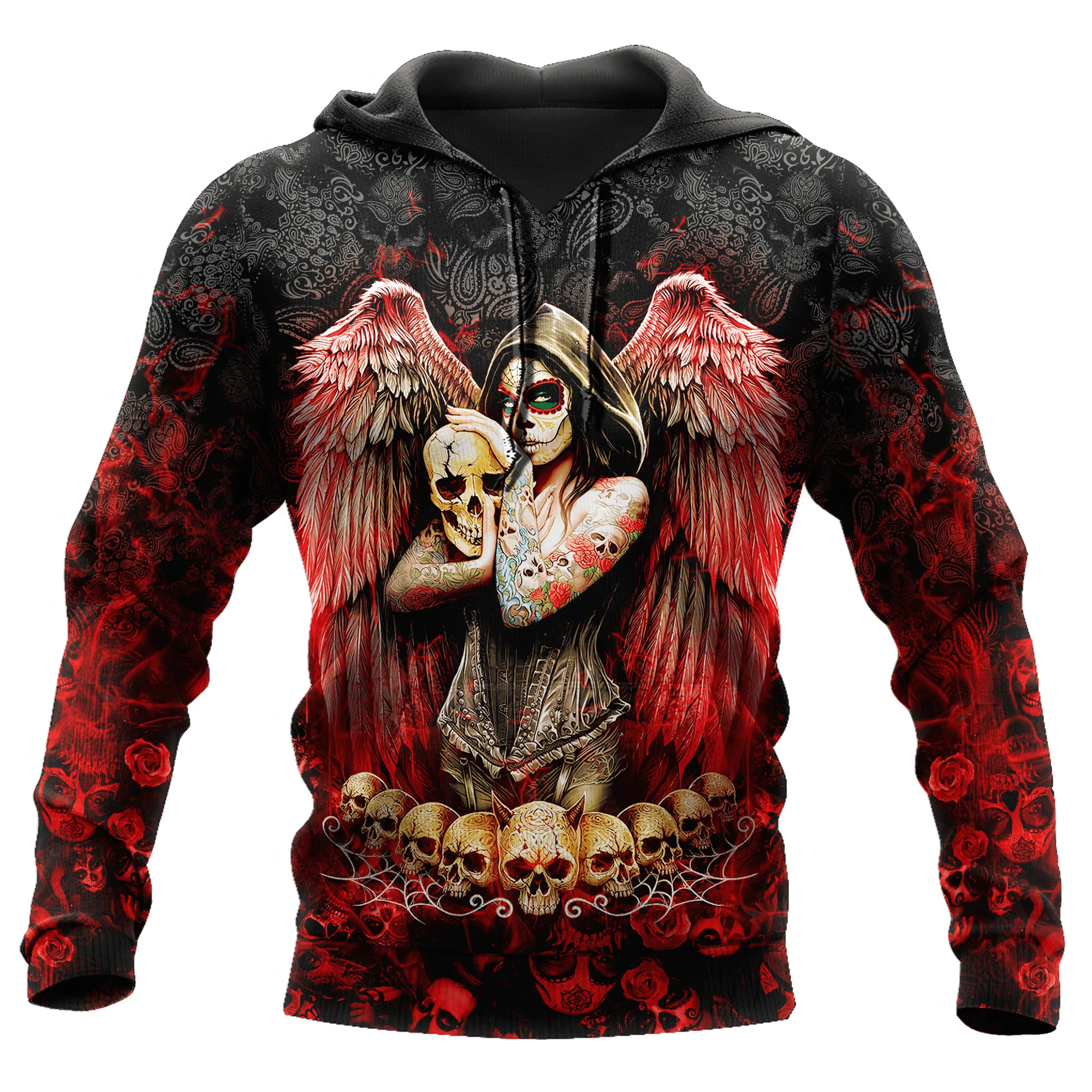 Dark Angel Skull All Over Printed Unisex Hoodie Skeleton Hoodie 3D Skull Gift For Her Him