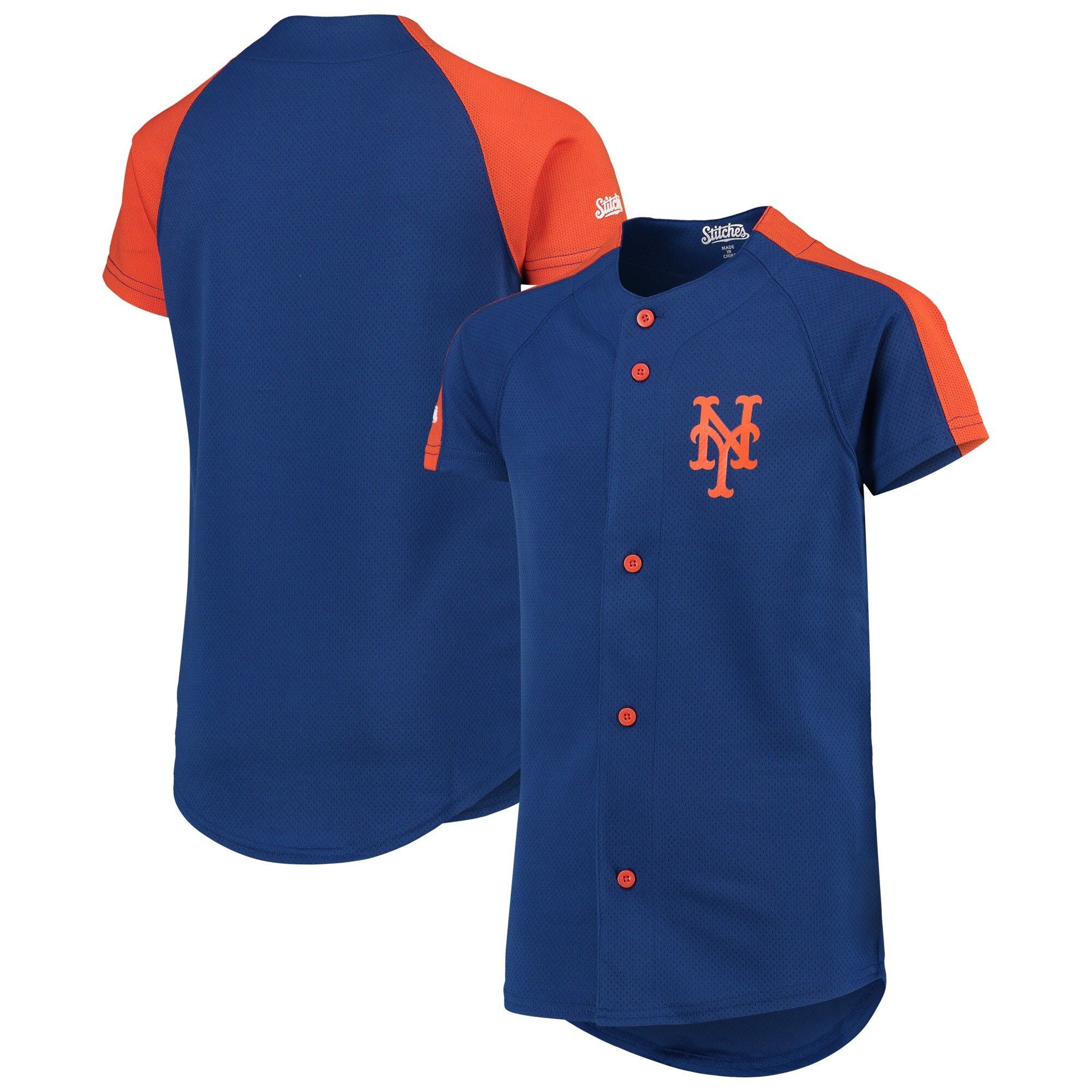 Youth Stitches Royal New York Mets Logo Button-Down Jersey