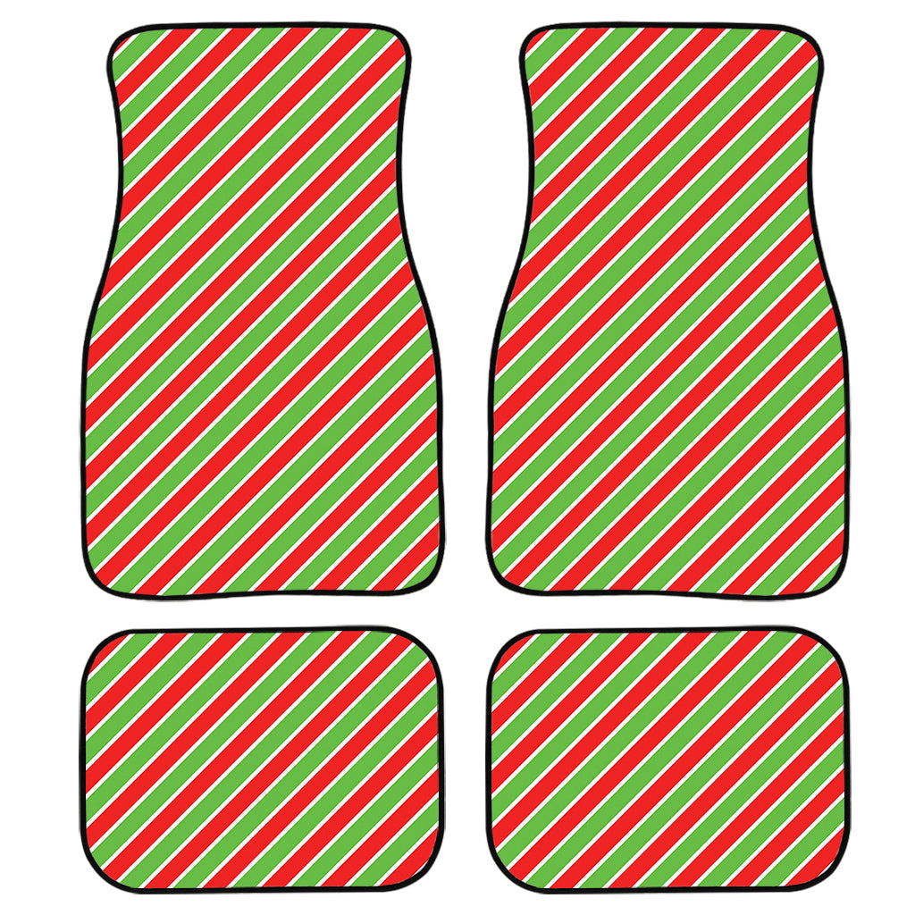 Xmas Candy Cane Stripes Print Front And Back Car Floor Mats, Front Car Mat