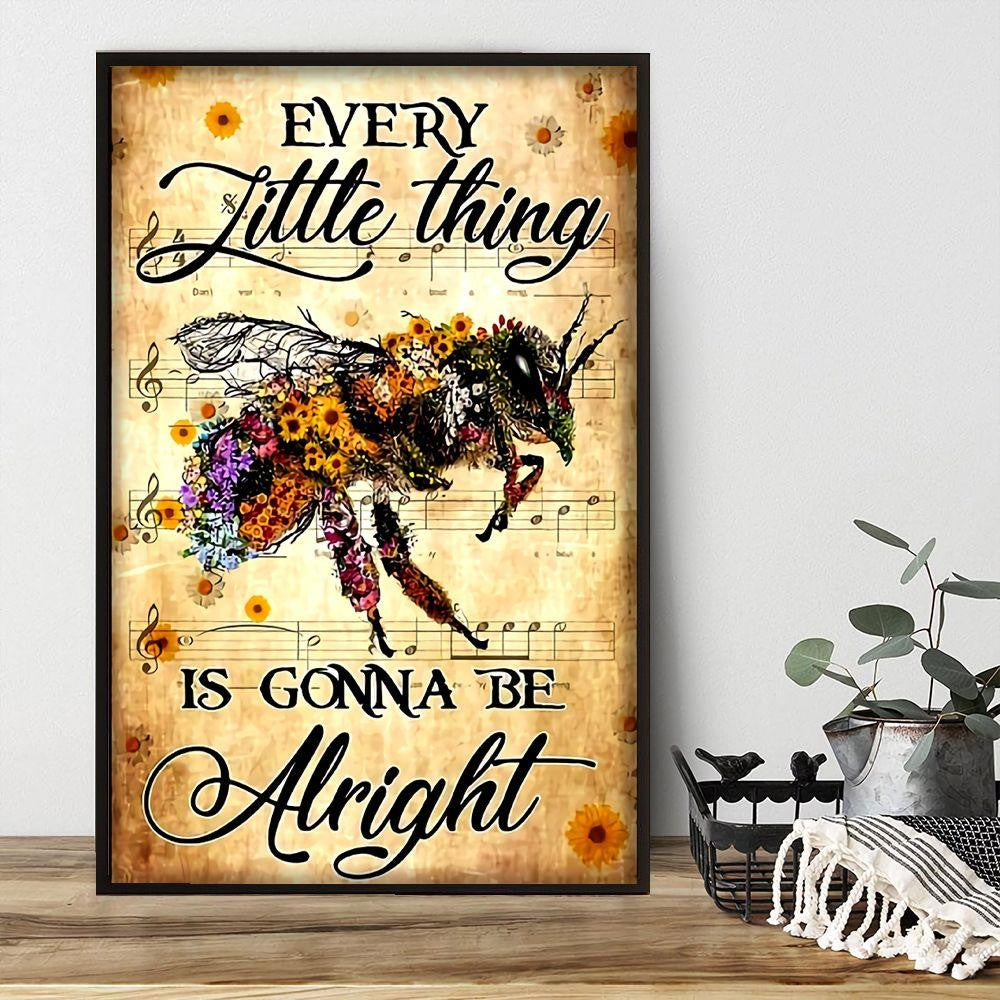 Flower Bee And Music Song Poster – Every Little Thing Is Gonne Be Alright Canvas Home Décor Birthday Christmas Gifts For Men Women – Gigo Smart