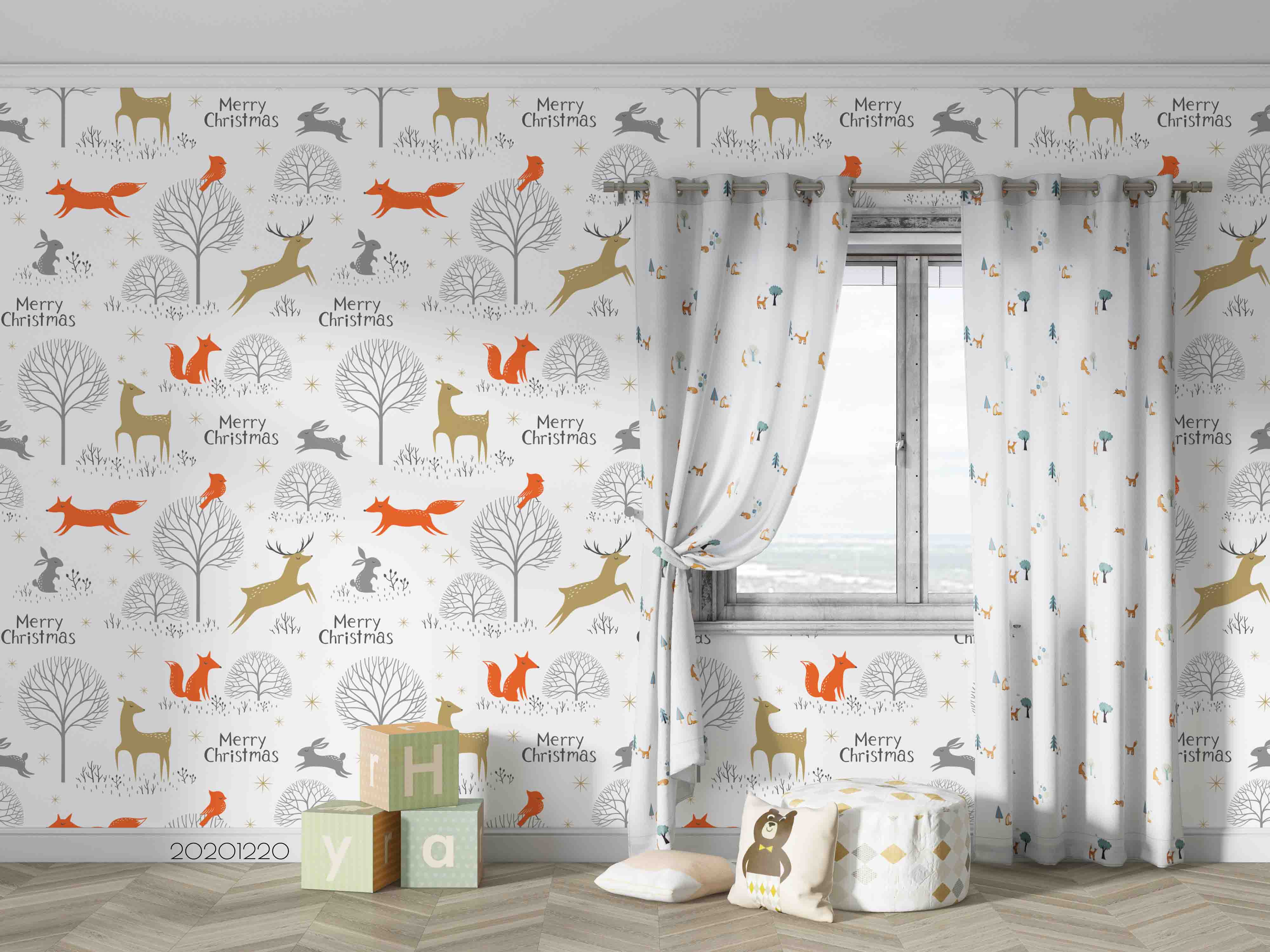 3D Hand Drawn Animal Fox Forest Tree Wall Mural Wallpaper Lqh 49