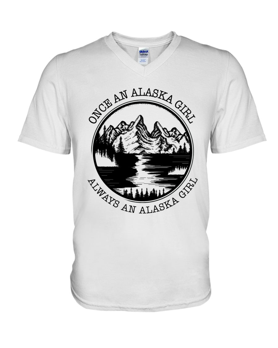 Vintage Style Always An Alaska Girl Custom Design Guys V-Neck