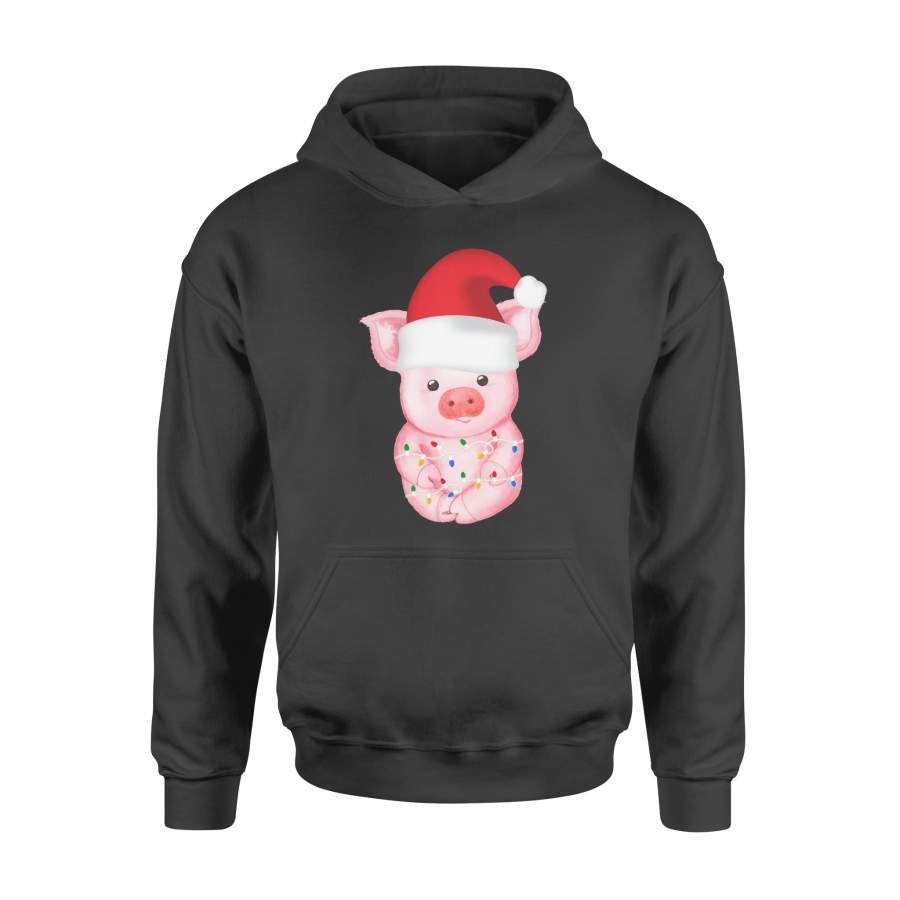 Santa Pig Christmas Lights Pig Lover Christmas Gift Hoodie