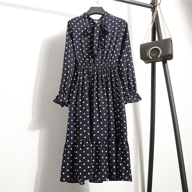 Casual Chiffon Shirt Dress Office Plaid Vintage Dresses