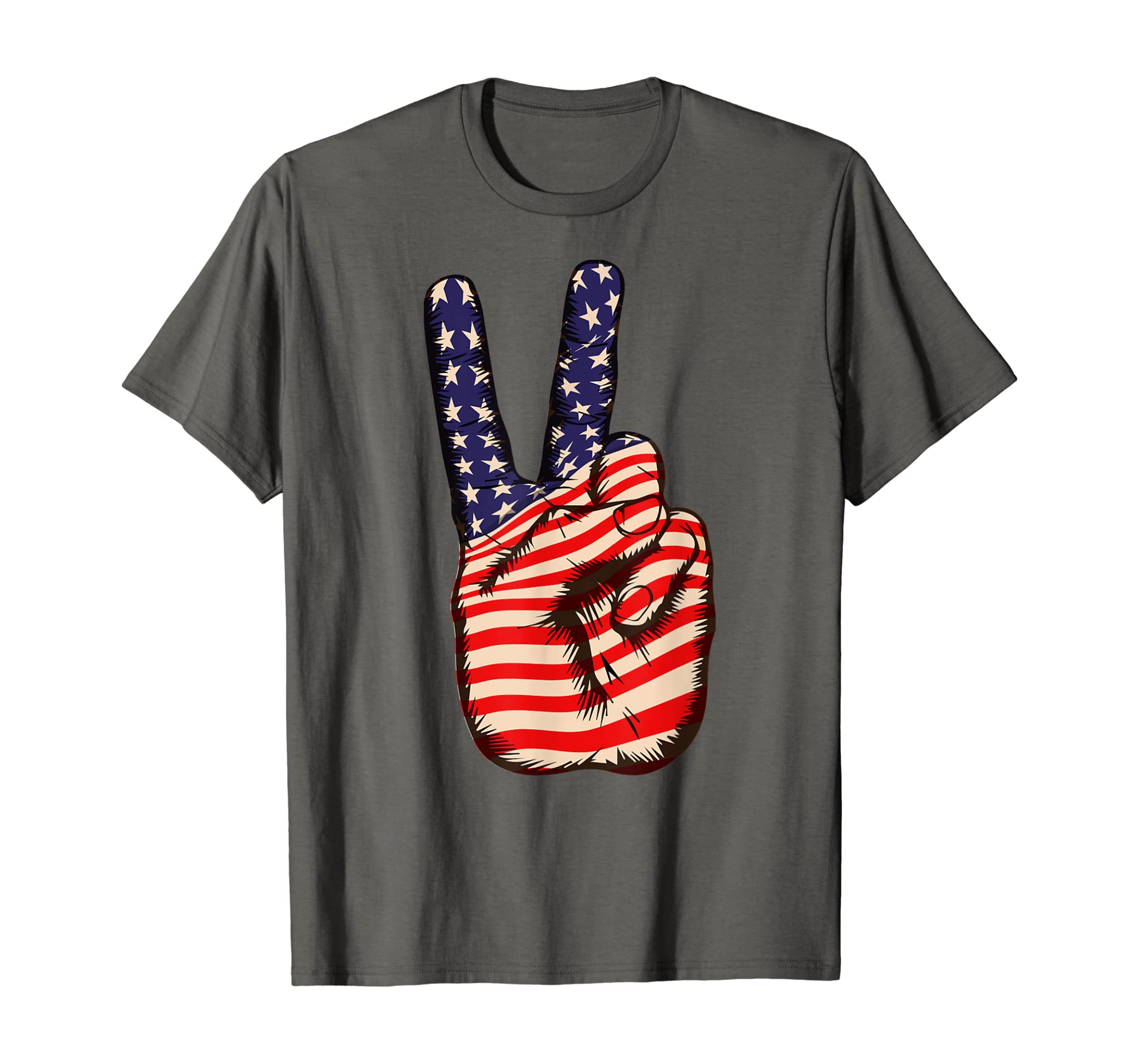 US American Flag Peace Sign Hand Patriotic Independence Day T-Shirt