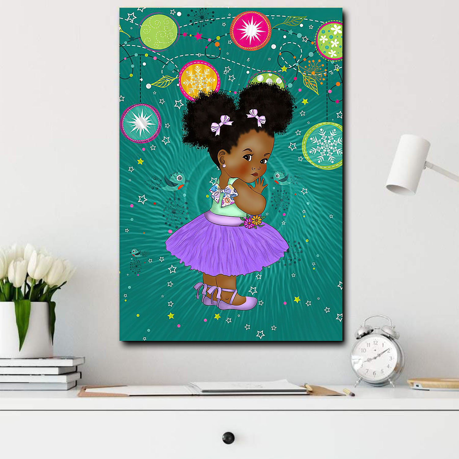 African Canvas Dark Skin Girl Cartoon Chibi Home Decor South Africa