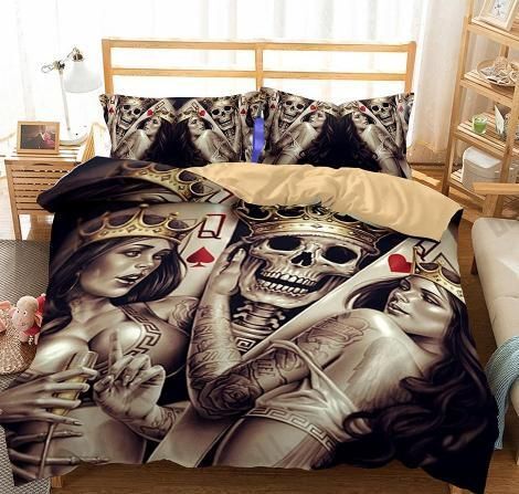 3D Skull King Queen Bedding Set