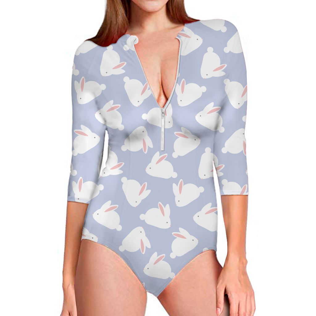 Mini Rabbit Pattern Print Long Sleeve One Piece Swimsuit