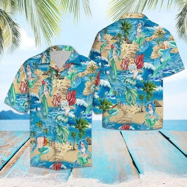 Mermaid Love Ocean Pattern Aloha Hawaii Shirts Dh Ha99093