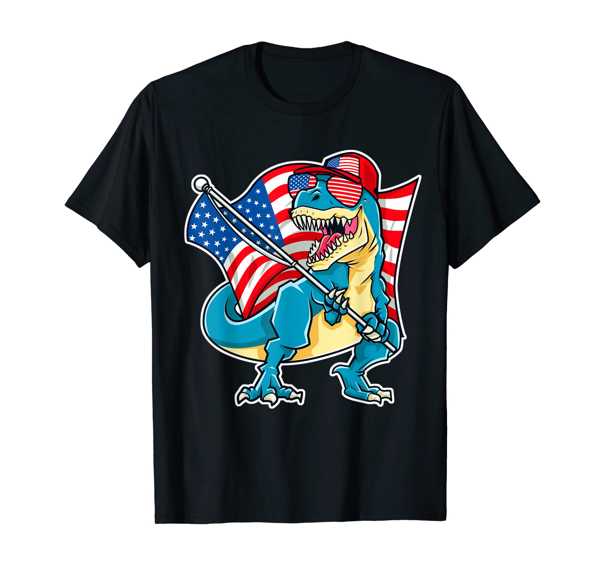 Dinosaur 4th of July Boys T-Rex American Flag USA T-Shirt