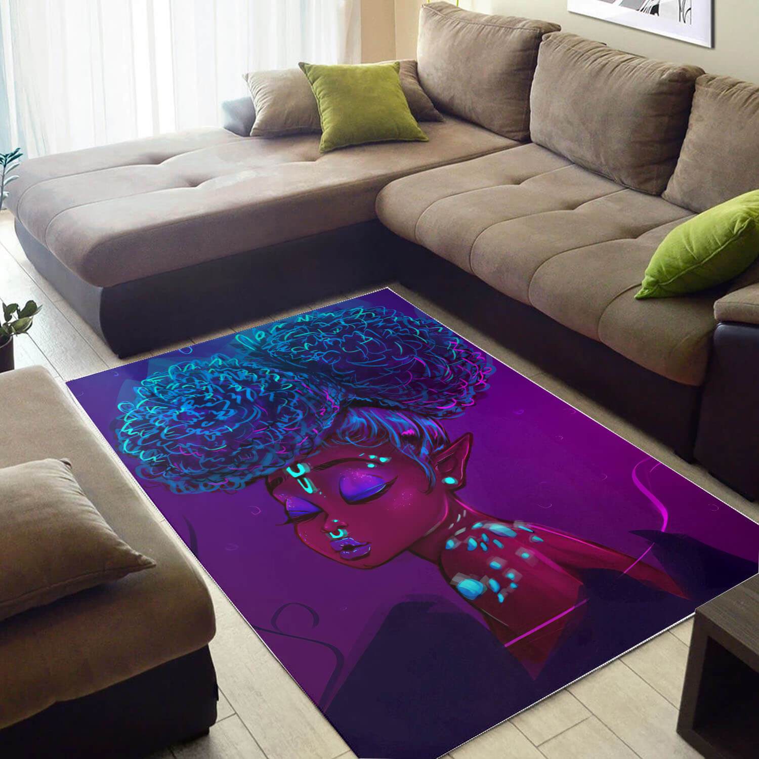 African Area Rug Beautiful Black Afro Lady African American Carpet Afrocentric Room Decor WBG08651