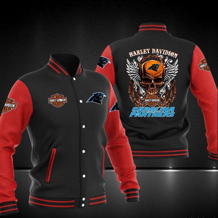 Carolina Panthers Black Red Skull Baseball Jacket V2