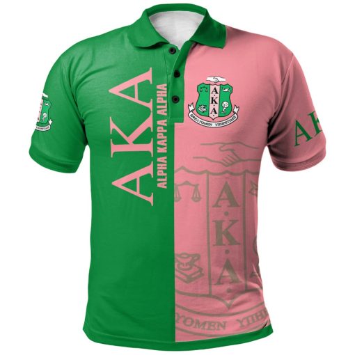 Alpha Kappa Alpha Sorority Green Pink Half Style 3D Polo Shirt