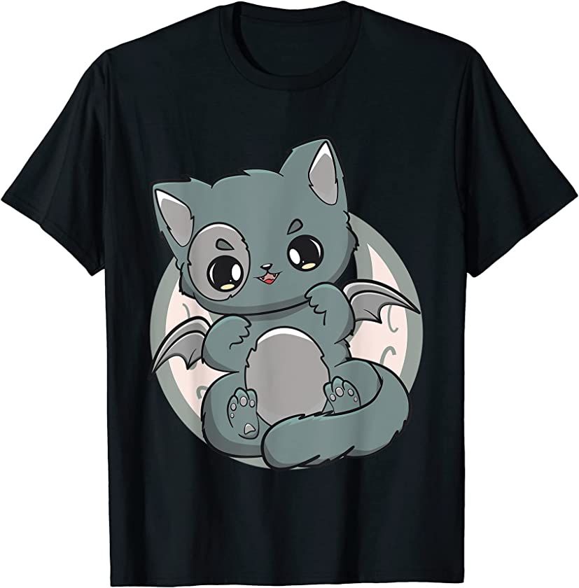 Black Cat Kitten Cute Chibi Anime Neko Pastel Goth Aesthetic T-Shirt