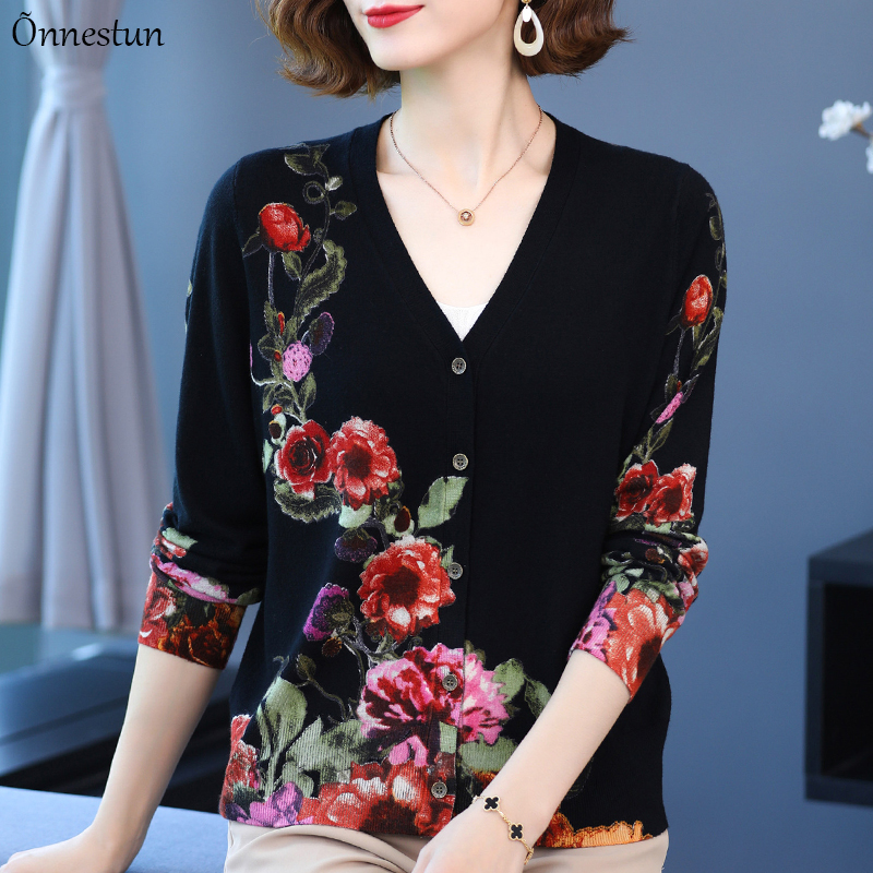 Sweater For Women New Autumn High Quality Print Woman Sweaters Cardigan Knitwear Single-breasted Soft Cardigans alx