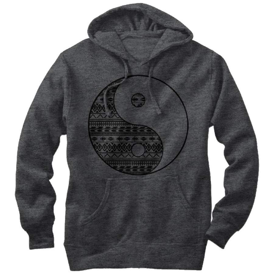 Lost Gods Men’s Tribal Yin Yang Print  Lightweight Hoodie Charcoal Heather