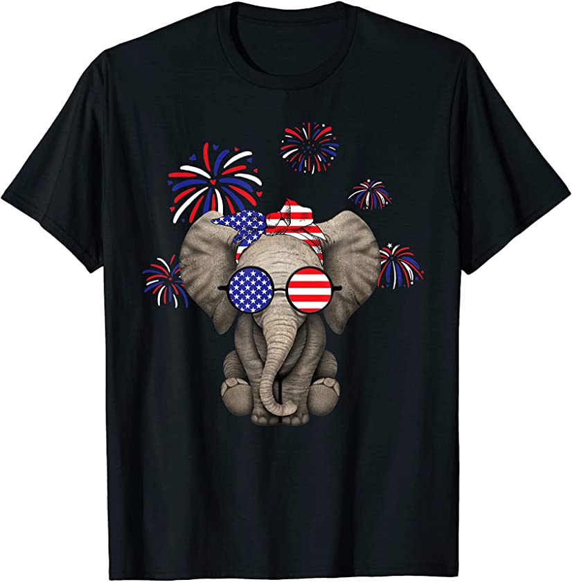 Patriotic Elephant Animal Lover Fireworks Independence Day T-Shirt