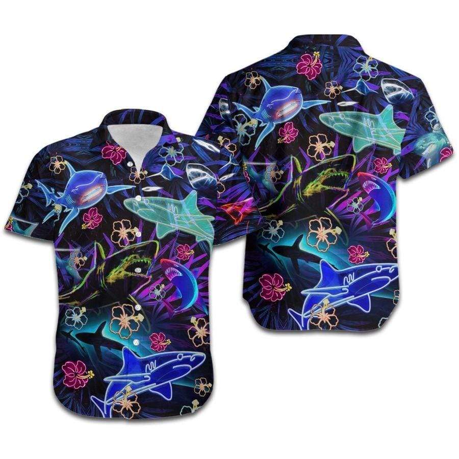 Neon Sharks Tropical Hibiscus Hawaii Shirt For Men Women Ha70811