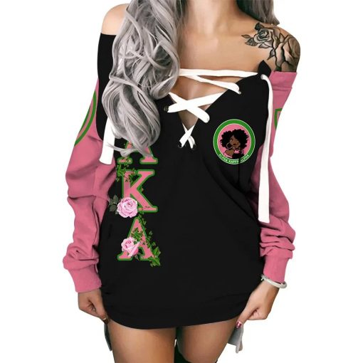 Alpha Kappa Alpha Aka Sorority Pink Rose Black Long Sweater