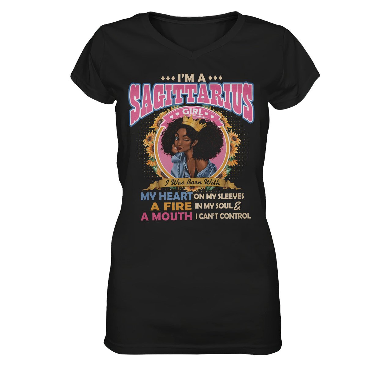 Black Queen Im A Sagittarius Girl Ez13 1609 Women V-Neck T-Shirt