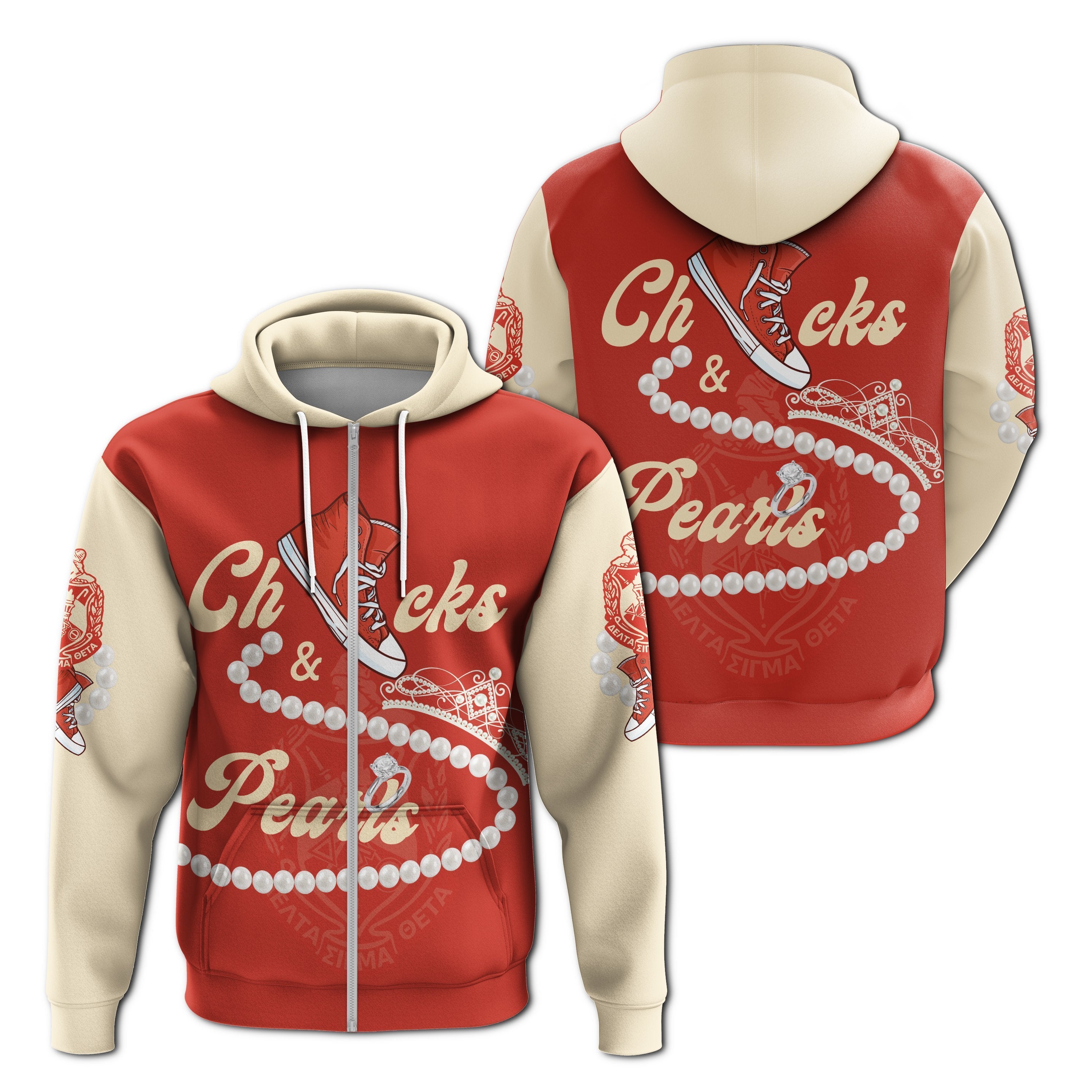 Greek Life Hoodie – Delta Sigma Theta Chucks And Pearls Zip Hoodie K.H Pearls