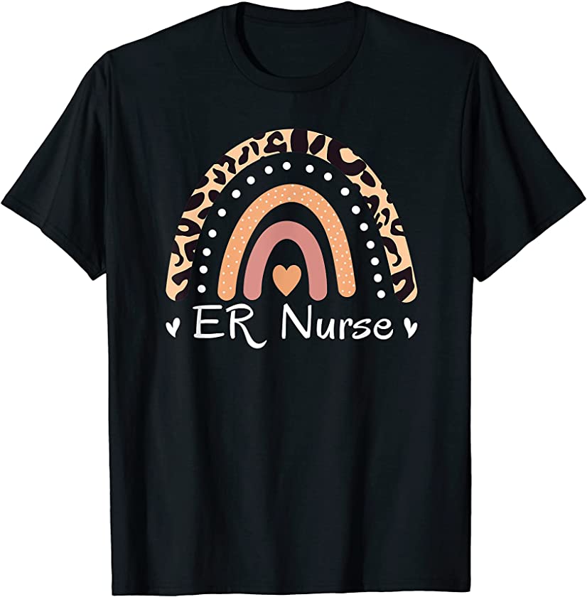 ER RN Leopard Rainbow Emergency Room Registered Nurse T-Shirt