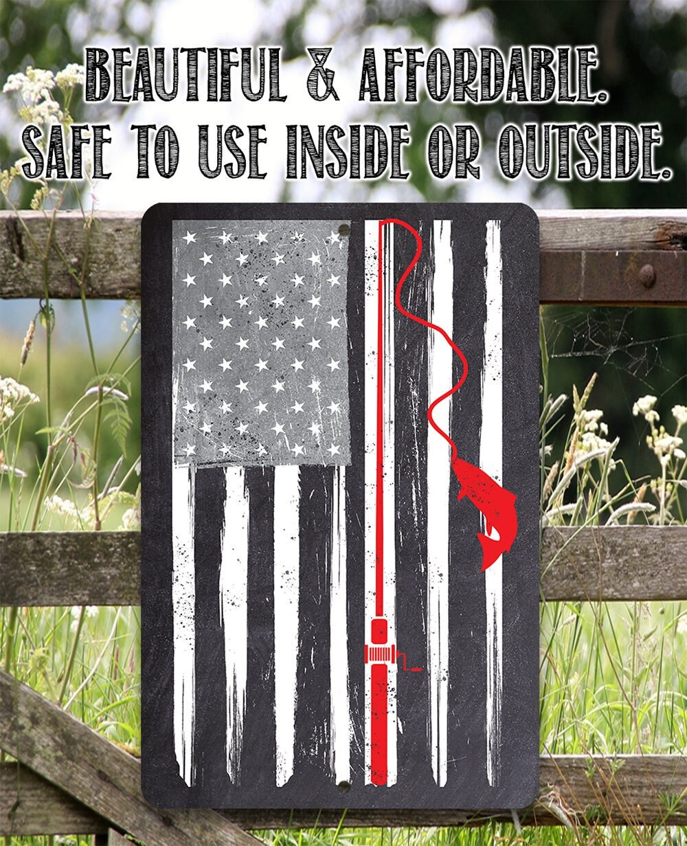 Distressed Flag Fishing – 8″ x 12″ or 12″ x 18″ Aluminum Tin Awesome Metal Poster