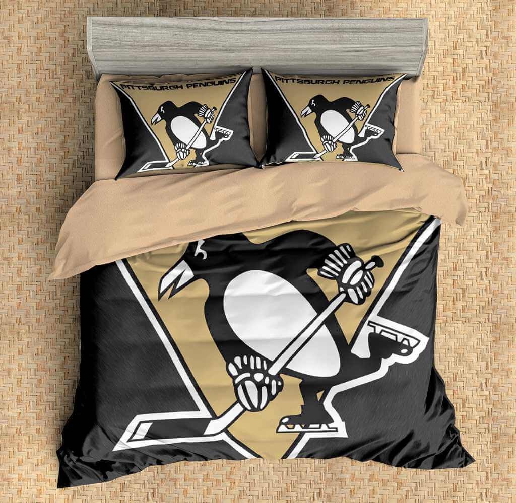 CUSTOM 3D PITTSBURGH PENGUINS BEDDING SET DUVET COVER SET 3PCS FLAT SHEET PILLOWCASES