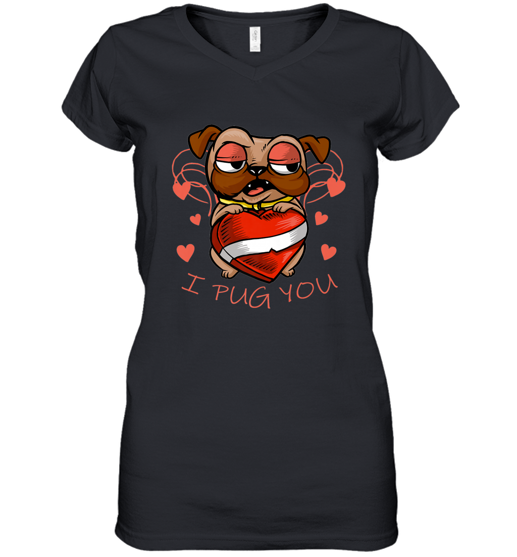 I Pug You Cute Valentines Day Love Heart Pug Dog Valentine Women’s V-Neck T-Shirt