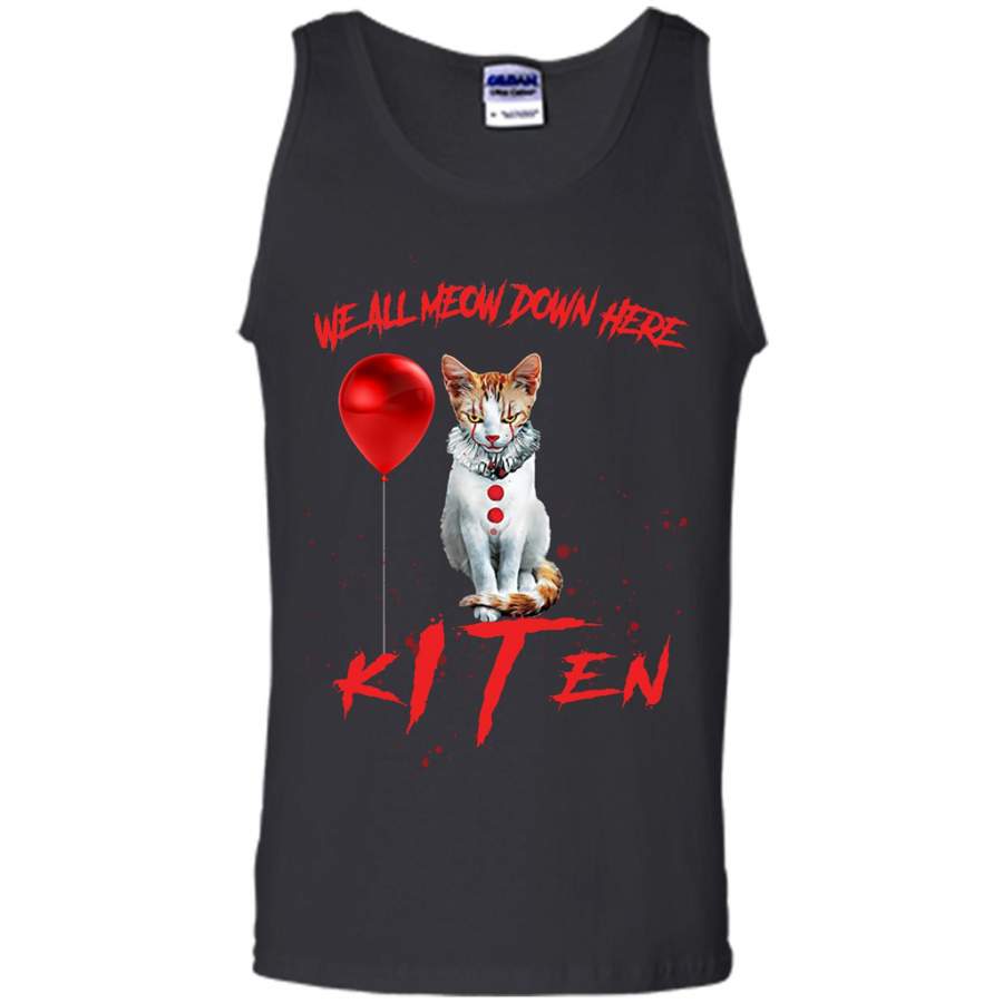 We All MEOW Down Here IT Clown Cat Kitten – Canvas Unisex Tank