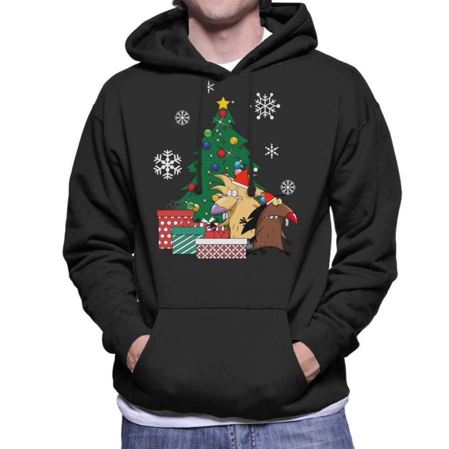 Angry Beavers Around The Christmas Tree Men’s Hooded Sweatshirt