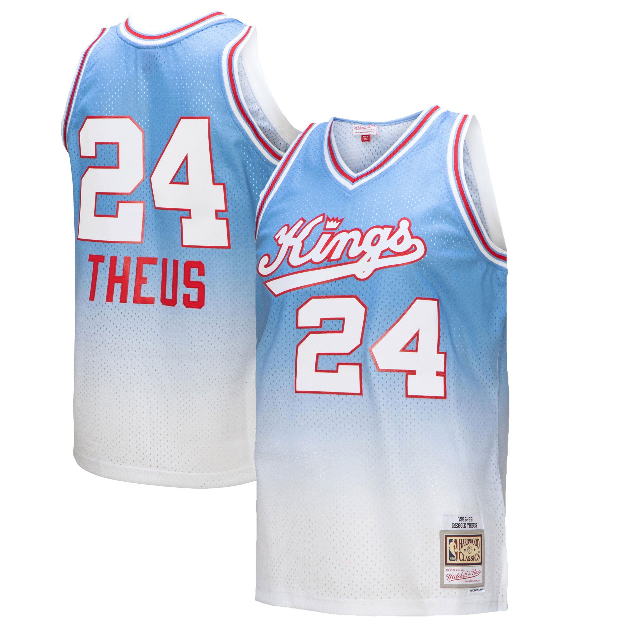 Reggie Theus Sacramento Kings Mitchell & Ness 1985/86 Hardwood Classics Fadeaway Swingman Player Jersey – White/Light Blue