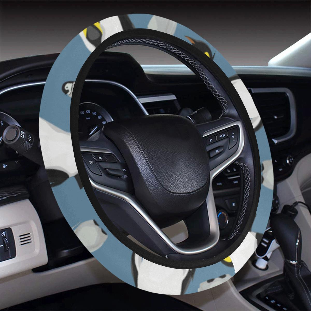 Penguin Pattern Print Design A03 Steering Wheel Cover With Elastic Edge