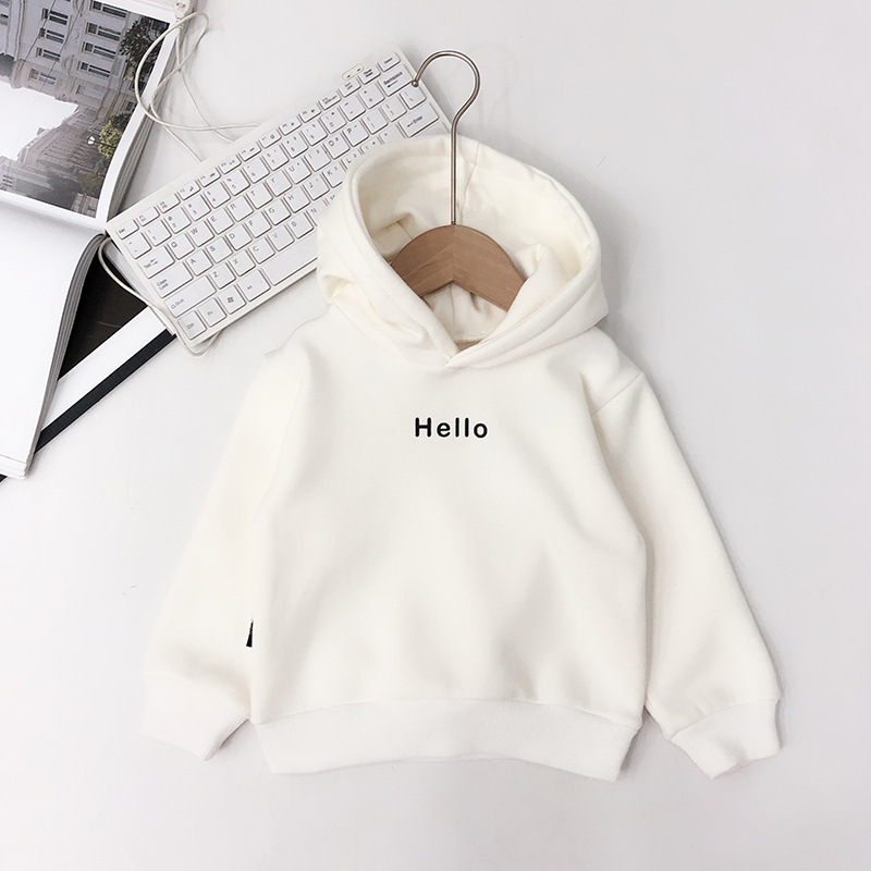 2022 New Style Baby Kids Solid Color Hooded Sweatshirts Letter Print Fashion Trendy Spring Autumn Children’s Pullover Clothes alx