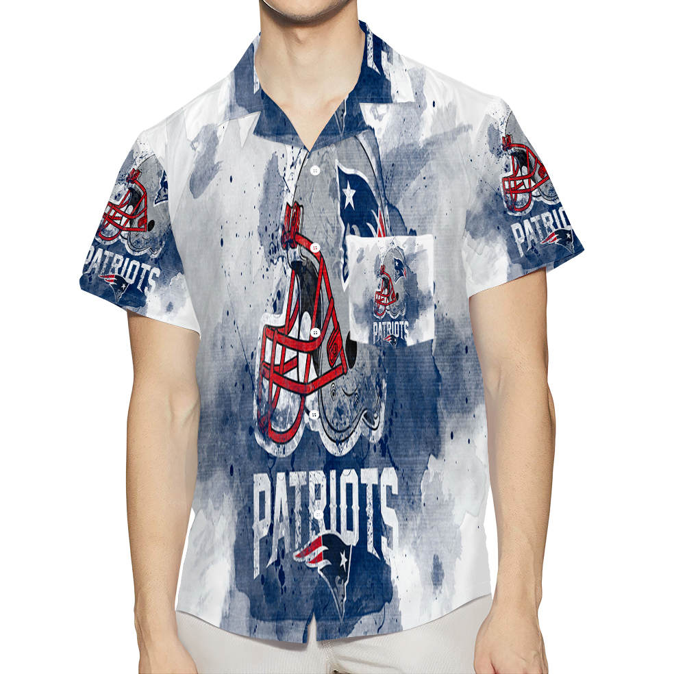 New England Patriots Helmet Color Splash 3D All Over Print Summer Beach Hawaiian Shirt With Pocket