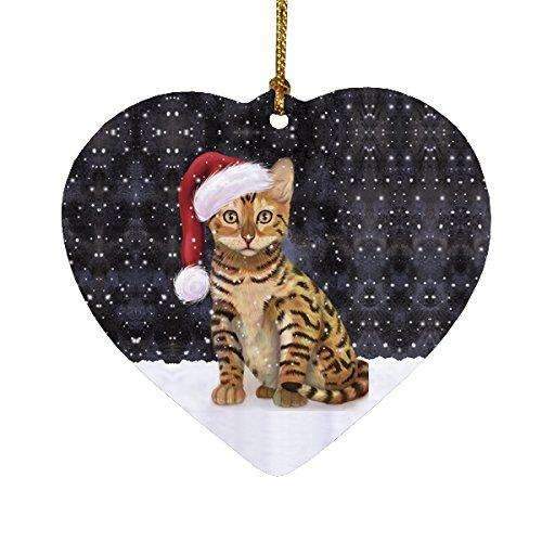 Let It Snow Christmas Holiday Chinese Li Hua Kitten Cat Wearing Santa Hat Heart Ornament D282