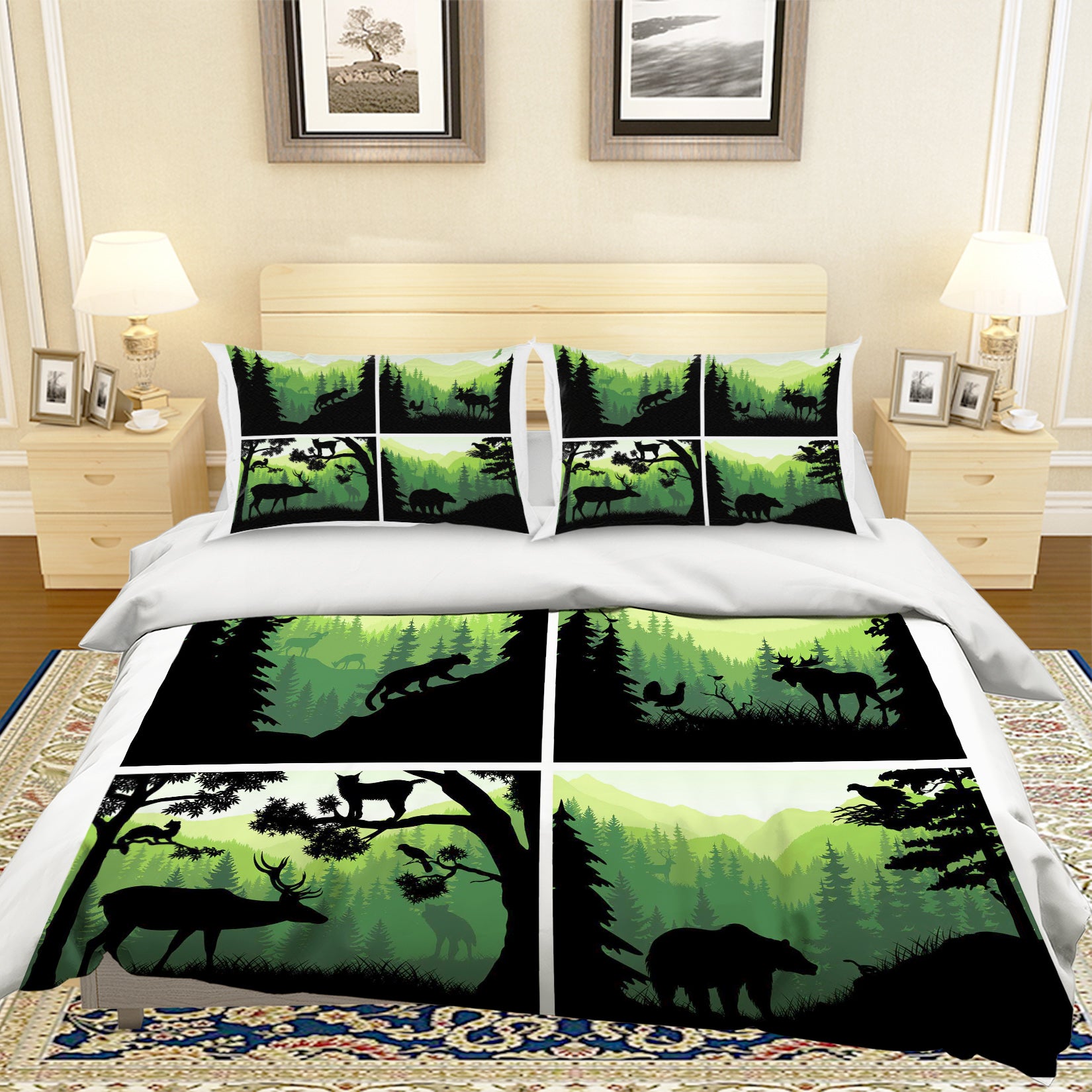 3D Green Mountains Forest Animal Elk Quilt Cover Set Bedding Set Pillowcases 71