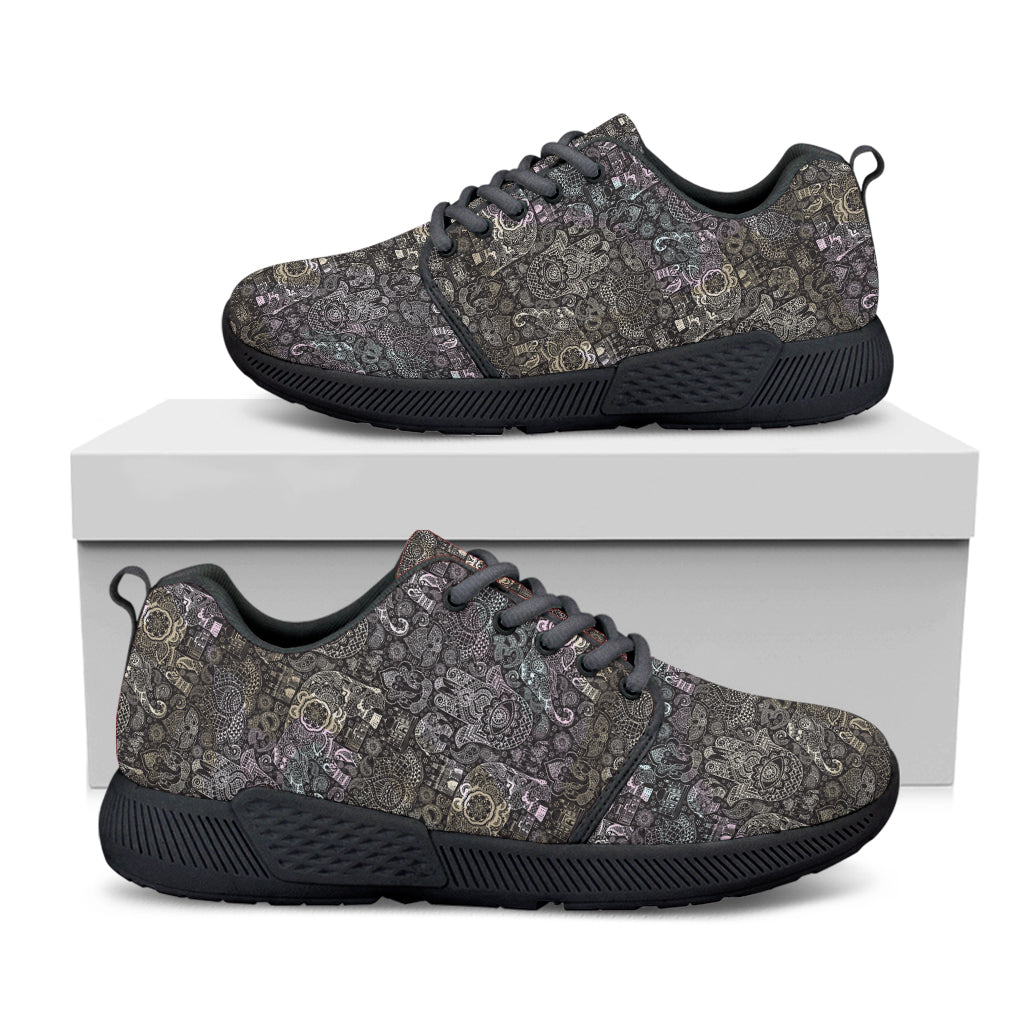 Indian Boho Elephant Pattern Print Black Athletic Shoes