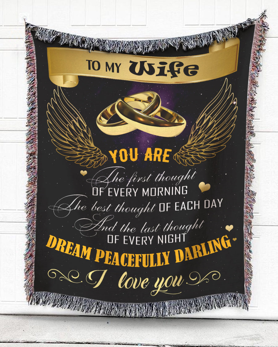 Woven Throw For Wife Wedding Gift, Rings And Wings – You Are The Thought, Cotton Blanket