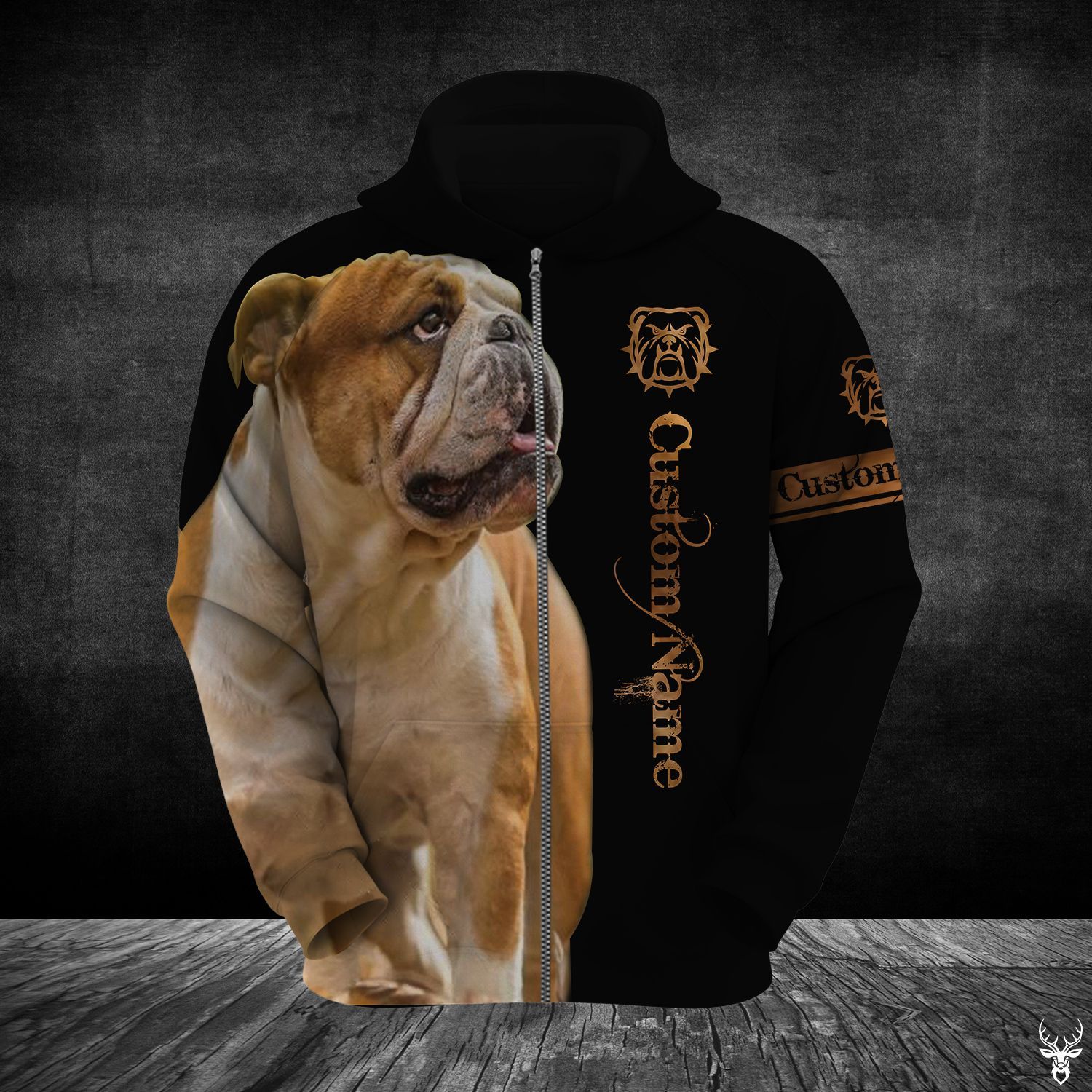 BULLDOG CUSTOM NAME HOODIE QQ TJJ282008G99SV