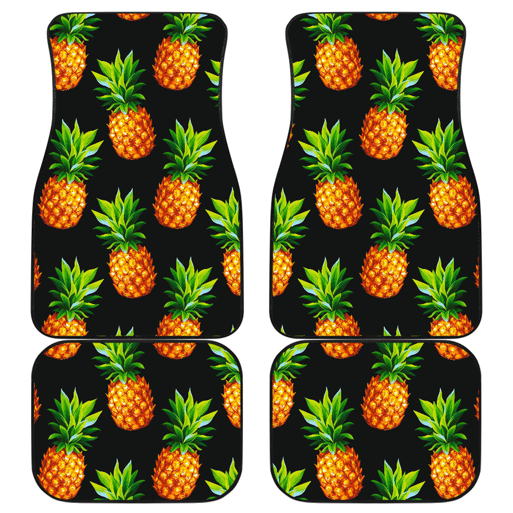 Black Pineapple Pattern Print Front And Back Car Floor Mats, Front Car Mat