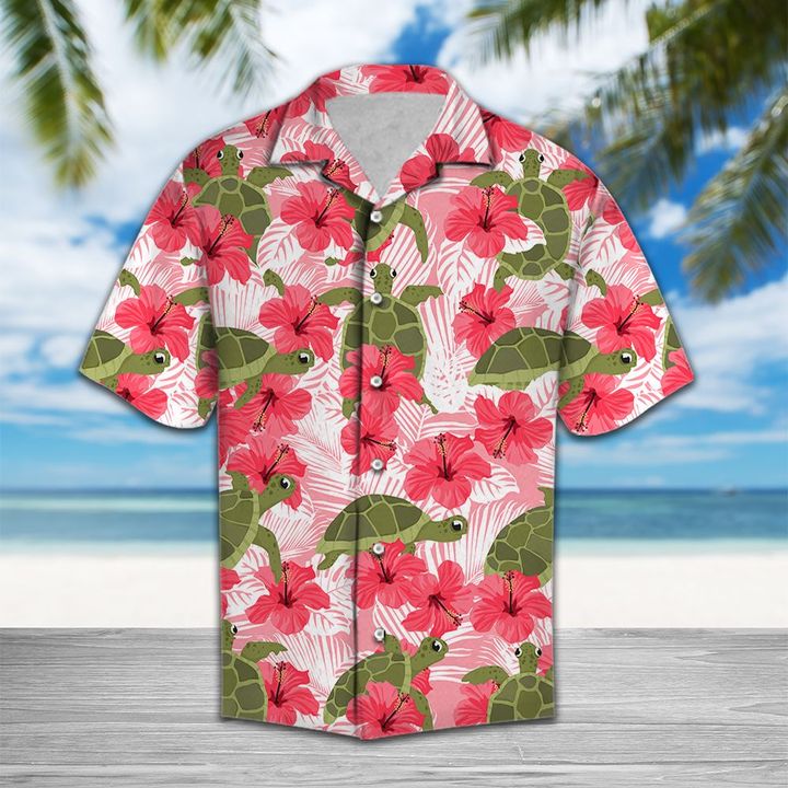 Tropical Flowers Hibiscus Turtle Hawaiian Shirt Summer Button Up For Men, Women, Couple