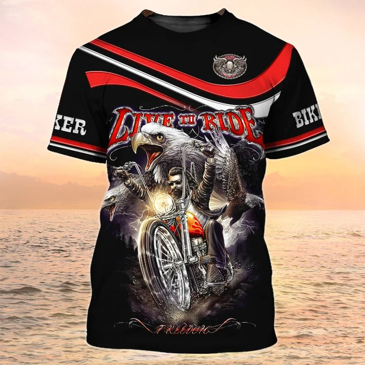 3D All Over Print Motorcycle T Shirt Biker Shirt Live To Ride, Biker Club Uniform