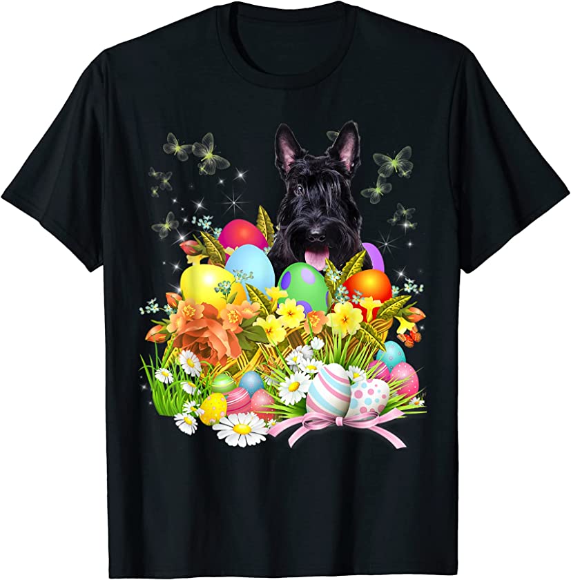 Scottish Terrier Bunny Dog With Easter Eggs Basket Cool T-Shirt