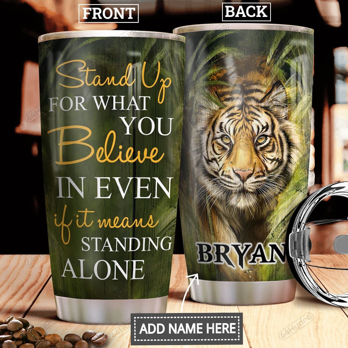 Tiger Personalized Dnr1412017  Stainless Steel Tumbler Travel Customize Name, Text, Number, Image