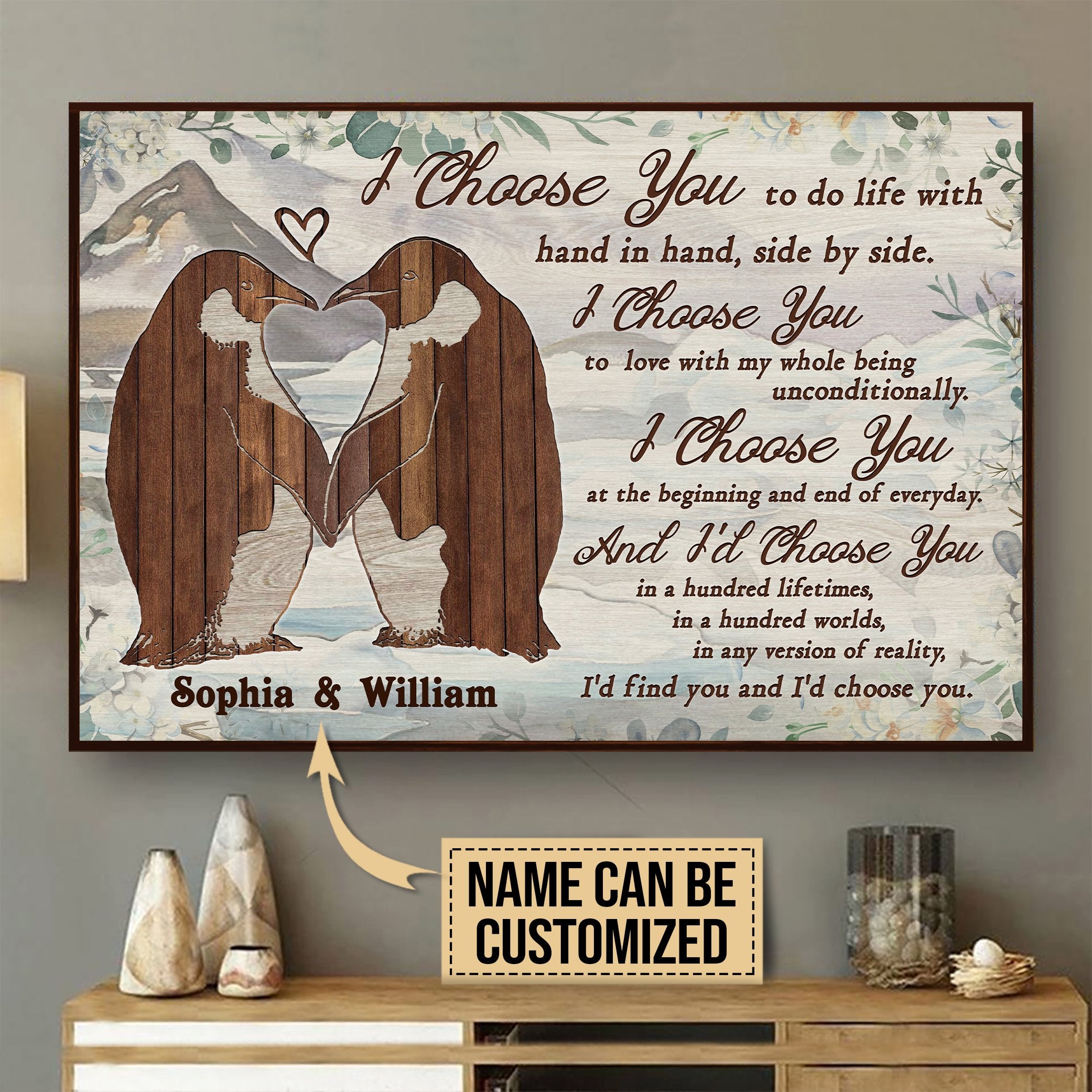 Aeticon Gifts Personalized Penguin Pallet I Choose You Canvas Mom Dad Gift Home Decor